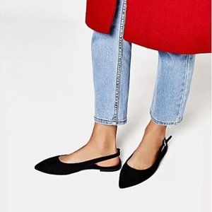 Bershka Flat Faux Fur Pointed Flat Shoes
